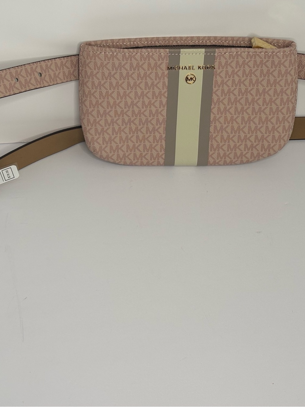 Michael Kors Pink and Cream Stripe Logo Belt Bag